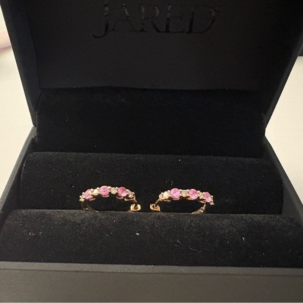 Kallati Natural Pink Sapphire & Diamond Hoop Rose Gold Earrings